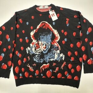 PENNYWISE IT THE CLOWN UGLY SWEATER HORROR MOVIE BALLOONS Size XL New NWT